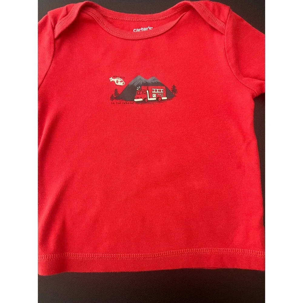Carters Boys 18M Red Long Sleeve Fire Truck Rescue Graphic T-Shirt Cotton (1059)